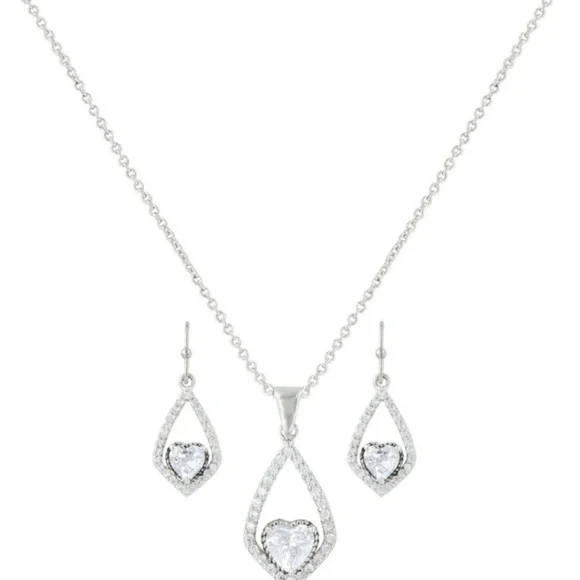 Montana Silversmiths Ladies Cradled Heart Jewelry Set Necklace JS3032 - Picture 2 of 3